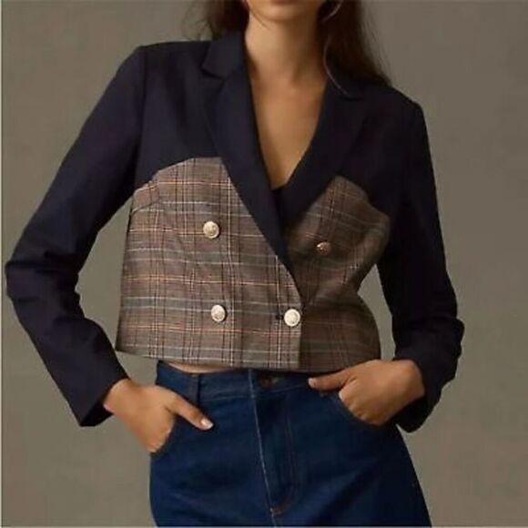 Anthropologie Dolan Blazer Womens Large Linen Blend Double Breasted Old Moneh - Picture 1 of 13